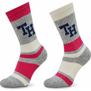Sada 2 párů dětských vysokých ponožek Tommy Hilfiger 701224988 Pink Combo 002