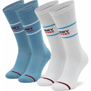 Sada 2 párů vysokých ponožek unisex Tommy Jeans 701218704 Blue 004
