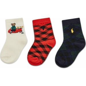 Sada 3 párů dětských vysokých ponožek Polo Ralph Lauren 441896731001 Red/Cream