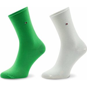 Sada 2 párů dámských vysokých ponožek Tommy Hilfiger 371221 Green/Marshmallow 091