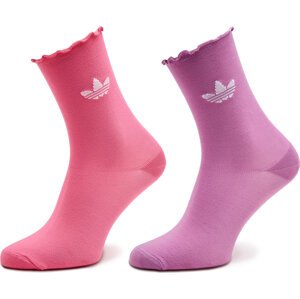 Sada 2 párů dámských vysokých ponožek adidas Semi-Sheer Ruffle IX7650 Růžová