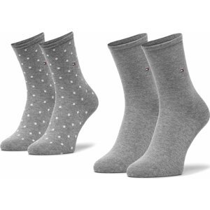 Sada 2 párů dámských vysokých ponožek Tommy Hilfiger 100001493 Middle Grey Melange 035