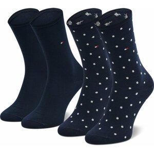Sada 2 párů dámských vysokých ponožek Tommy Hilfiger 100001493 Midnight Blue 003