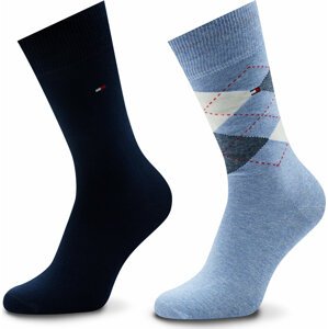 Sada 2 párů pánských vysokých ponožek Tommy Hilfiger 100001495 Light Blue Melange 028
