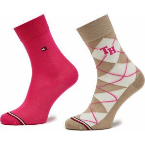 Sada 2 párů dětských vysokých ponožek Tommy Hilfiger 701224987 Sand/Pink Combo 002
