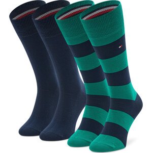 Sada 2 párů pánských vysokých ponožek Tommy Hilfiger 342021001 Green Combo 088