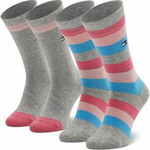 Sada 2 párů dětských vysokých ponožek Tommy Hilfiger 354009001 Pink/Light Grey Melange 047