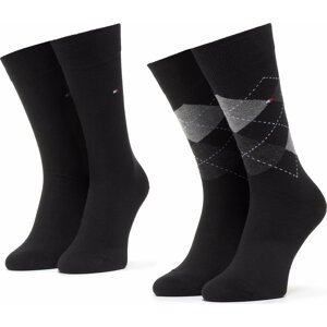Sada 2 párů pánských vysokých ponožek Tommy Hilfiger 100001495 Black 200