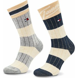Sada 2 párů dětských vysokých ponožek Tommy Hilfiger 701222662 Navy/Marshmallow 001