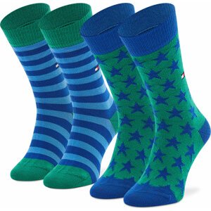 Sada 2 párů dětských vysokých ponožek Tommy Hilfiger 100000816 Green Blue Combo 013