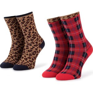 Sada 2 párů dámských vysokých ponožek Tommy Hilfiger 493003001 Red 072