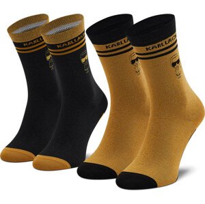 Sada 2 párů dámských vysokých ponožek KARL LAGERFELD 216W6001 Black/Gold A997