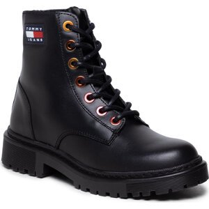 Turistická obuv Tommy Jeans Iridescent Eyelets Flat Boot EN0EN01537 Black BDS