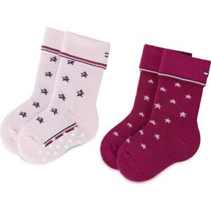 Sada 2 párů dětských vysokých ponožek Tommy Hilfiger 495003001 Pink Combo 174