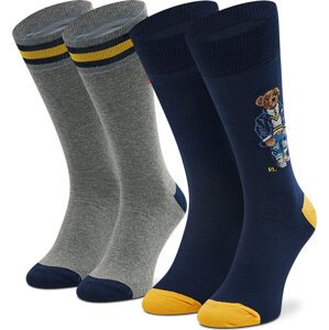 Sada 2 párů vysokých ponožek unisex Polo Ralph Lauren 449874491001 Navy/Foster Grey Htr