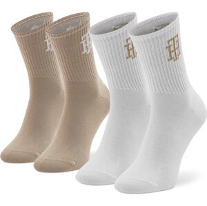 Sada 2 párů dámských vysokých ponožek Tommy Hilfiger 701220250 Beige Combo 002