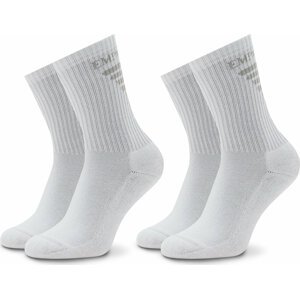 Sada 2 párů dámských vysokých ponožek Emporio Armani 292303 2F258 00010 Bianco