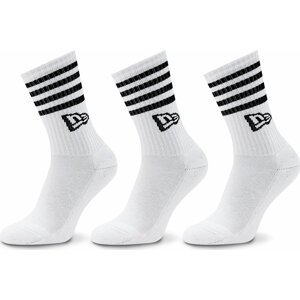 Sada 3 párů vysokých ponožek unisex New Era Stripe Crew 13113626 White