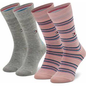 Sada 2 párů dětských vysokých ponožek Tommy Hilfiger 701218954 Light Grey Melange/Pink