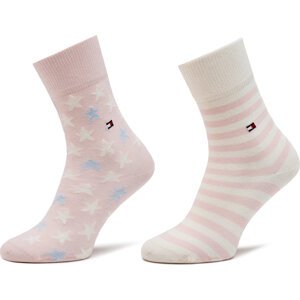 Sada 2 párů vysokých ponožek unisex Tommy Hilfiger 100000816 Pink Combo 019