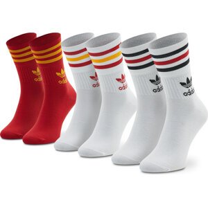 Sada 3 párů vysokých ponožek unisex adidas Mid Cut Crew HL9223 White/White/Team Power Red
