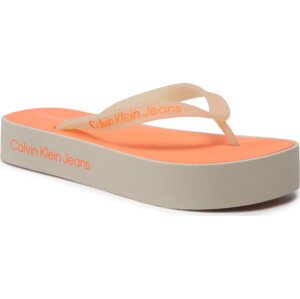 Žabky Calvin Klein Jeans Beach Sandal Flatform Logo YW0YW01092 Eggshell/Shocking Orange