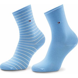 Sada 2 párů dámských vysokých ponožek Tommy Hilfiger 100001494 Light Blue/Marshmallow 023