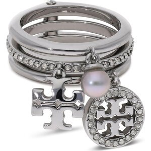 Prstýnek Tory Burch Miller Pave Charm Ring 76348 Tory Silver/Crystal/Pearl 047