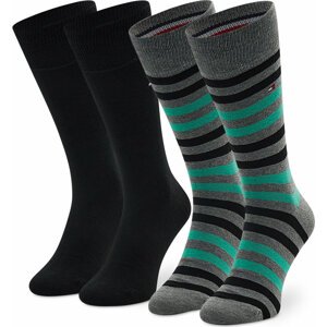 Sada 2 párů pánských vysokých ponožek Tommy Hilfiger 472001001 Grey Melange/Green 043