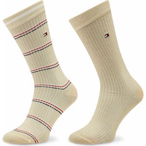 Sada 2 párů dámských vysokých ponožek Tommy Hilfiger 701222645 Beige/Multicolor 002
