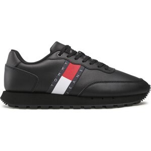 Sneakersy Tommy Jeans Leather Runner Ess EM0EM00898 Triple Black 0GK