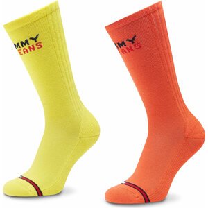 Sada 2 párů vysokých ponožek unisex Tommy Jeans 701218957 Coral/Yellow 006