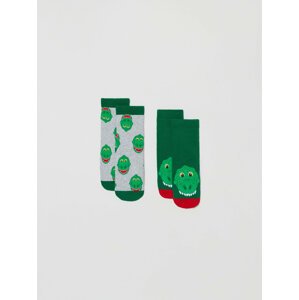 Sada 2 párů dětských vysokých ponožek OVS 1894180 Green/Grey Mel 750
