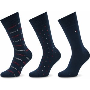 Sada 3 párů pánských vysokých ponožek Tommy Hilfiger 701220147 Navy 001