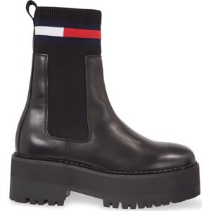 Kotníková obuv s elastickým prvkem Tommy Jeans Tjw Flatform Chelsea Sock EN0EN02301 Black BDS