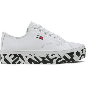 Sneakersy Tommy Jeans Cupsole Print Logo EN0EN02064 White 0K4