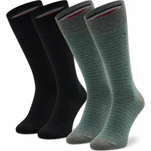 Sada 2 párů pánských vysokých ponožek Tommy Hilfiger 100001496 Grey Melange/Green 021