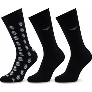 Sada 3 párů pánských vysokých ponožek Emporio Armani 302402 2F283 00621 Nero/Perla