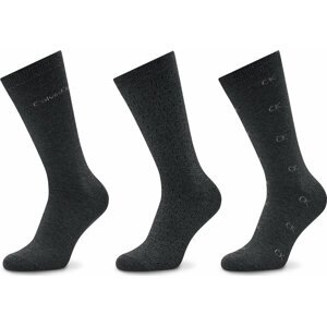 Sada 3 párů pánských vysokých ponožek Calvin Klein 701219834 Dark Grey Melange 002