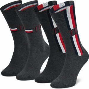 Sada 2 párů pánských vysokých ponožek Tommy Hilfiger 100001492 Middle Grey Melange 003