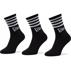 Sada 3 párů vysokých ponožek unisex New Era Stripe Crew 13113627 Black