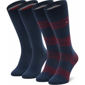 Sada 2 párů pánských vysokých ponožek Tommy Hilfiger 342021001 Navy/Red 084