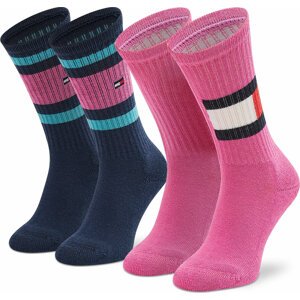 Sada 2 párů dětských vysokých ponožek Tommy Hilfiger 394020001 Pink Combo 017