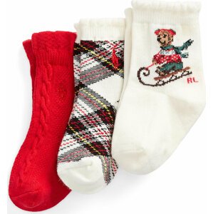 Sada 3 párů dětských vysokých ponožek Polo Ralph Lauren 445896757001 Red/Cream