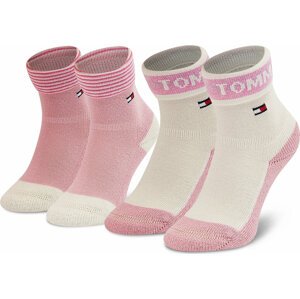 Sada 2 párů dětských vysokých ponožek Tommy Hilfiger 701210508 Pink Combo 002