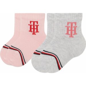 Sada 2 párů dětských vysokých ponožek Tommy Hilfiger 701220276 Pink Combo 002