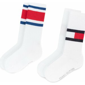 Sada 2 párů vysokých ponožek unisex Tommy Hilfiger 394020001 Bílá