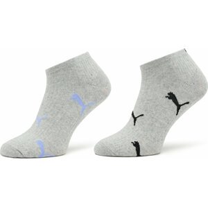 Sada 2 párů dámských nízkých ponožek Puma Women Cat Logo Sneaker 2P 938004 Grey Melange / Purple 03