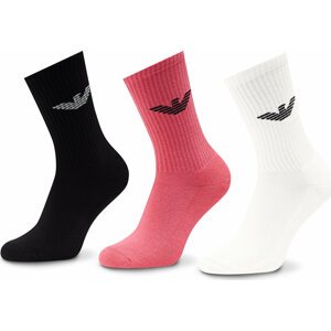 Sada 3 párů pánských vysokých ponožek Emporio Armani 303133 2F301 98510 White/Black/Fuchsia