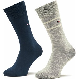 Sada 2 párů dámských vysokých ponožek Tommy Hilfiger 701222628 Navy 039
